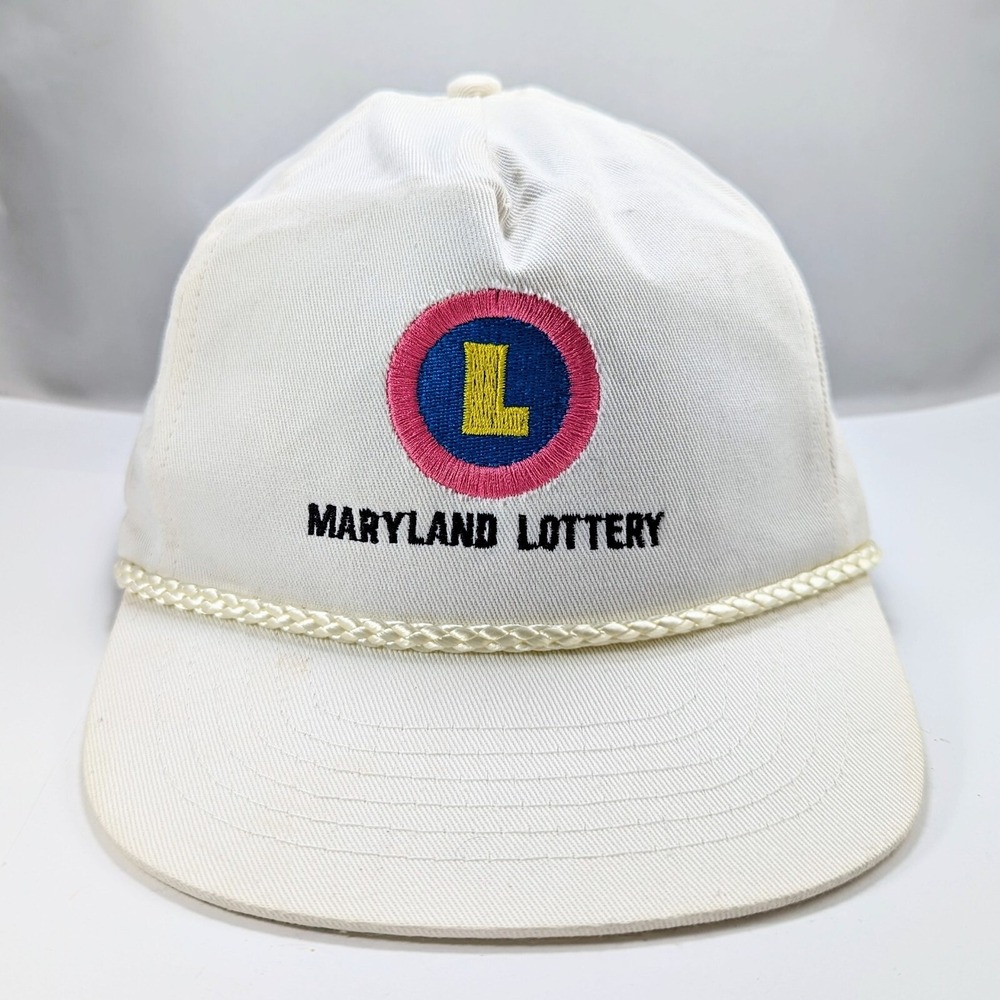Vintage Maryland Lottery 80s White Rope Logo Snapback Hat Cap